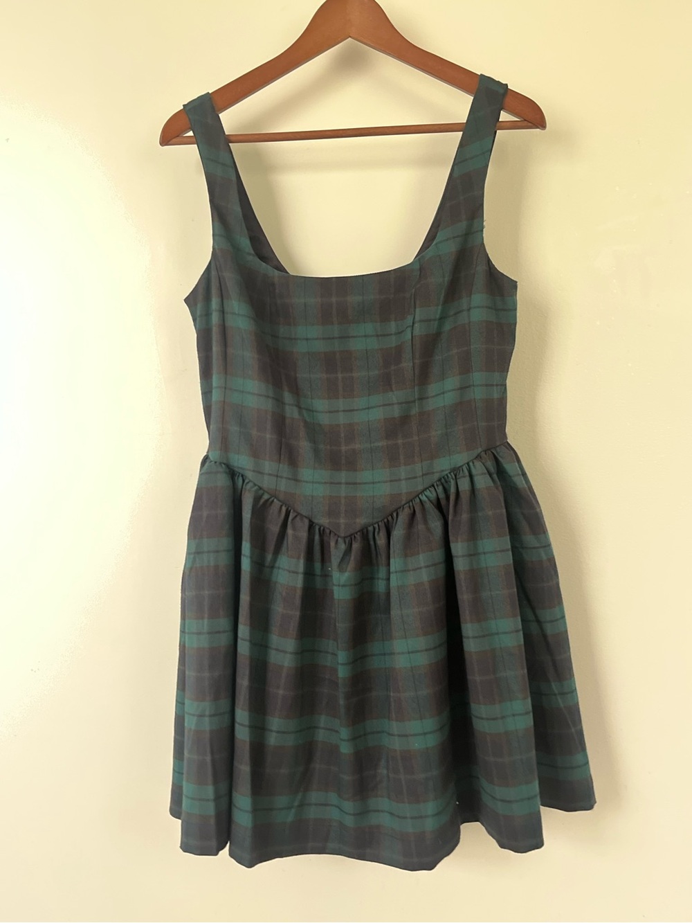 Avec Les Filles Green Navy and Black Plaid Mini Dress